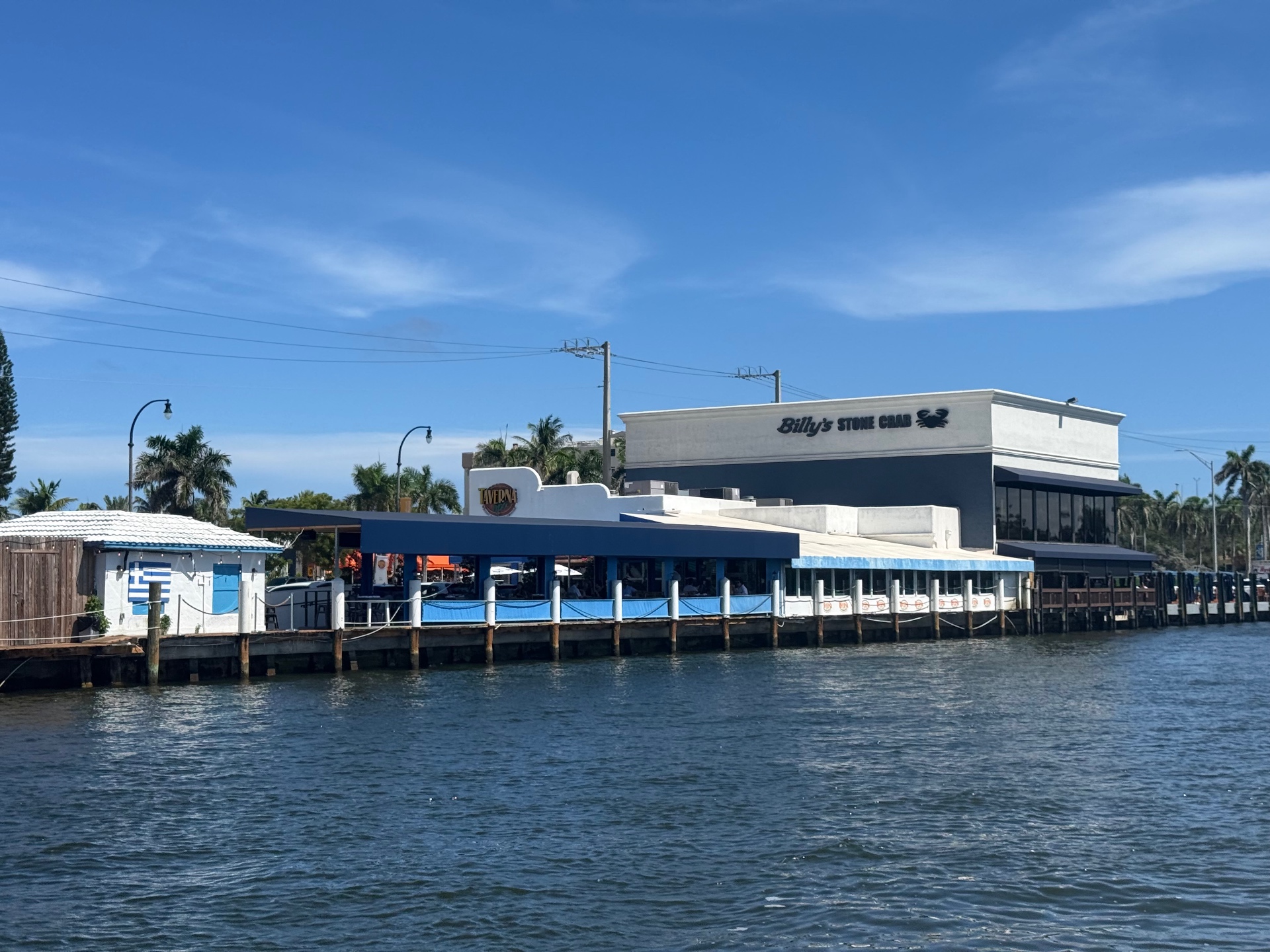 Billy's Stone Crab and Taverna waterfront restaurants with dockside seating along the Intracoastal Waterway