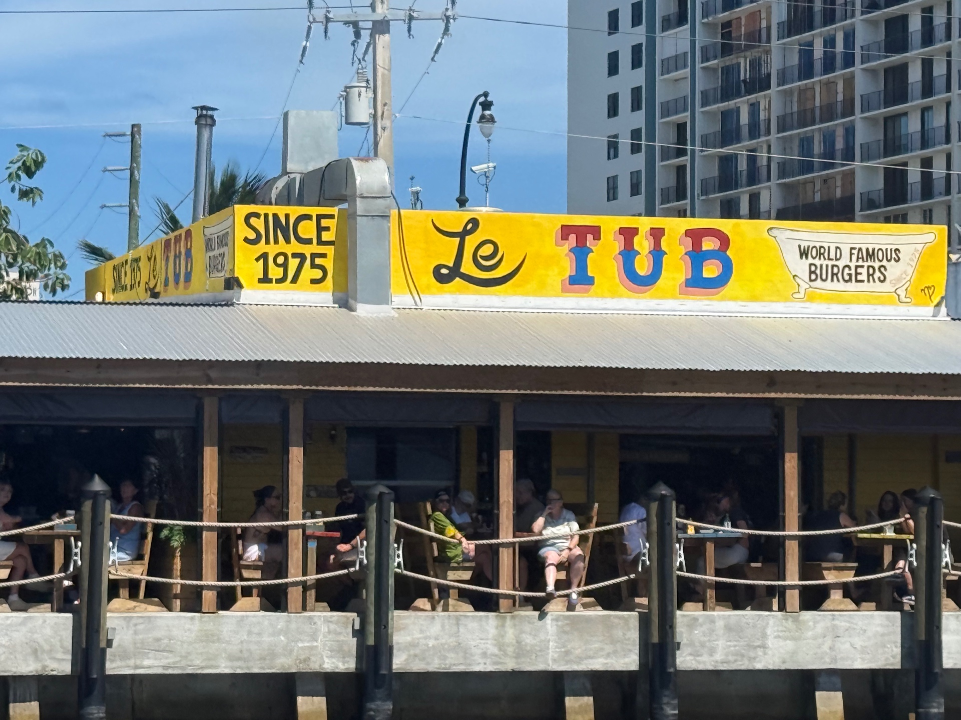 Le Tub World Famous Burgers waterfront restaurant in Hollywood, Florida seen from the Intracoastal